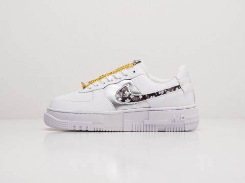 Женские кроссовки Nike Air Force 1 Pixel Low WMNS Gold Chain White / Grey Print AR20224