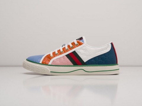 Мужские кроссовки Gucci Tennis 1977 Low White / Blue / Orange / Pink (40-45 размер)