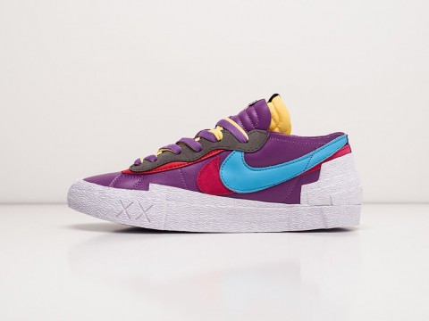 Мужские кроссовки Nike x Kaws x Sacai x Blazer Low Berry Purple / White / Red / Blue (40-45 размер) фото