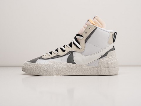 Мужские кроссовки Nike x Sacai Blazer Mid White / Grey (40-45 размер) фото