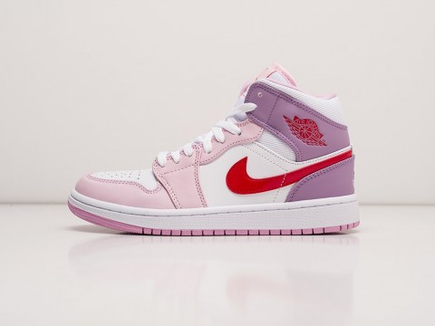 Женские кроссовки Nike Air Jordan 1 Mid WMNS Valentines Day White / Pink / Crimson (36-40 размер)