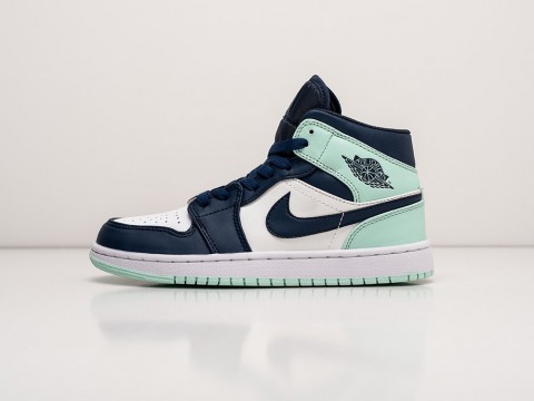 Nike Air Jordan 1 Mid Blue Mint WMNS Mystic Navy / White / Mint Foam артикул 24112 Nike Air Jordan 1 Mid Blue Mint WMNS Mystic Navy / White / Mint Foam артикул 24112