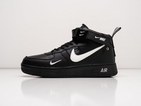 Nike Air Force 1 07 Mid LV8 черные кожа мужские (40-45)