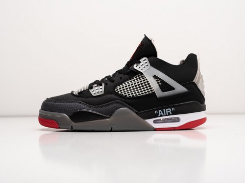Nike x OFF White Air Jordan 4 Retro Black / White / Grey / Red артикул 27030