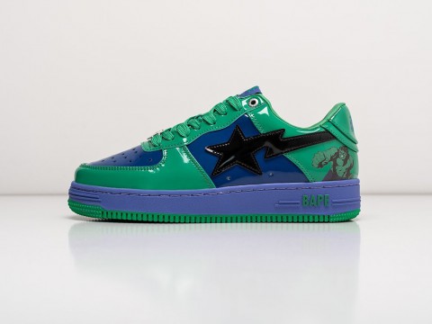 Мужские кроссовки Bape Marvel x Bapesta Low The Hulk зеленые