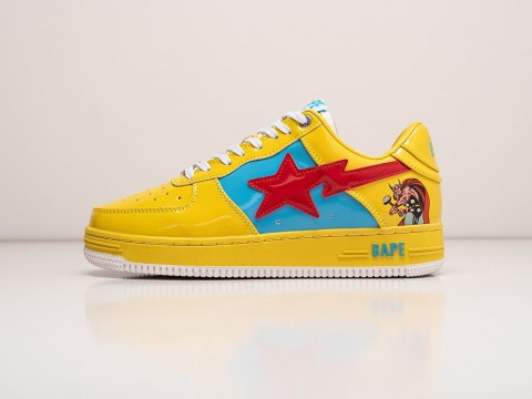 Мужские кроссовки Bape x Marvel x Bapesta Low Thor желтые Мужские кроссовки Bape x Marvel x Bapesta Low Thor желтые