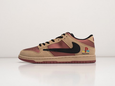 Nike SB Dunk Low x Travis Scott х PlayStation 5 Metallic Burgundy / Beige / Black артикул 28550