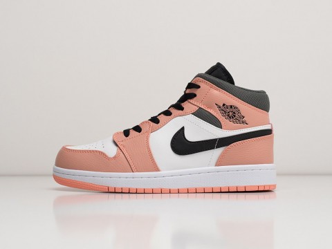 Nike Air Jordan 1 Mid GS Pink Quartz WMNS розовые кожа женские (36-40)